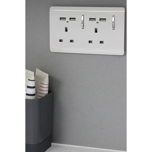 Trendi Switch 2 Gang 13 amp short switched Plug USB Socket in Screwless Gloss White
