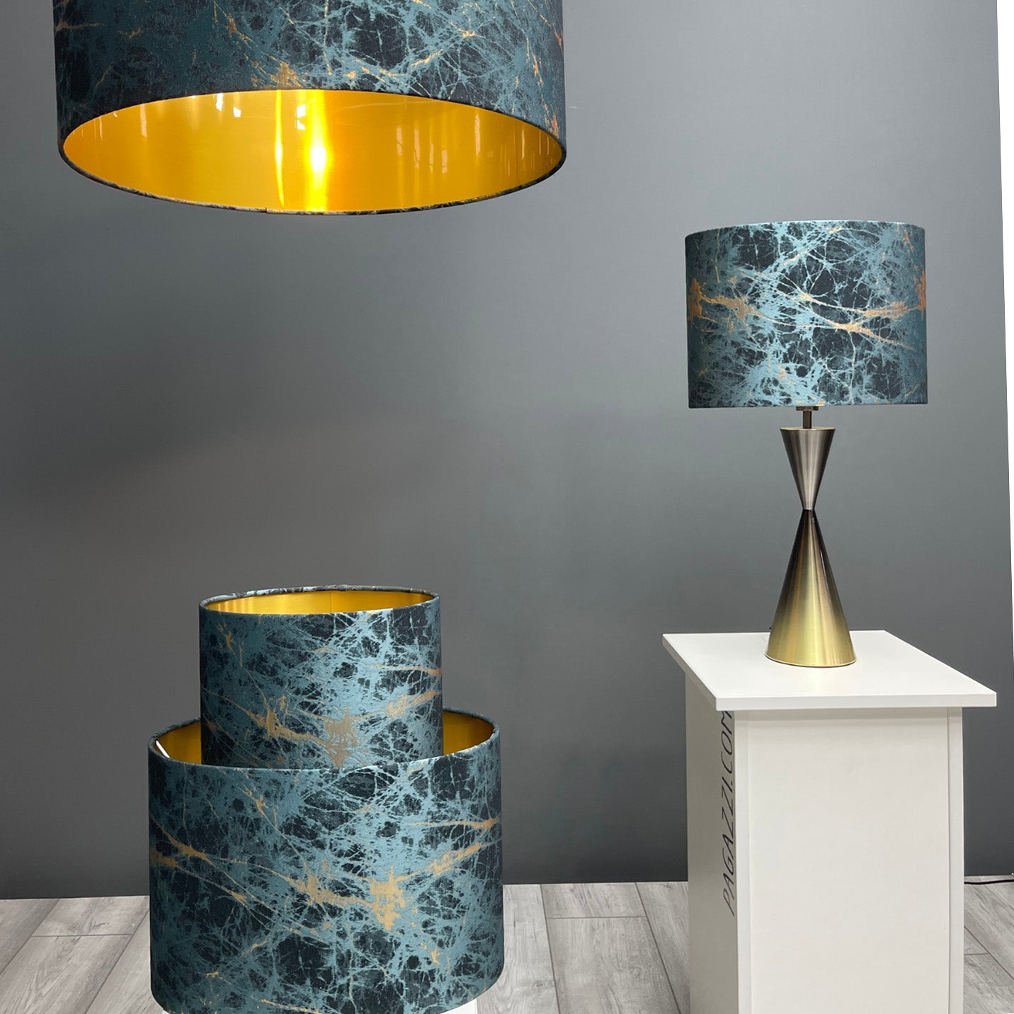 Teal and Gold Brushed Lava Shade with Gold Lining 28 cm