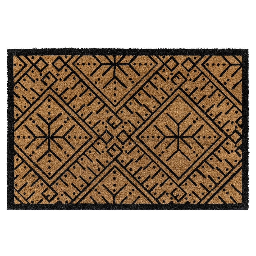 Ikat Black & Coir Doormat