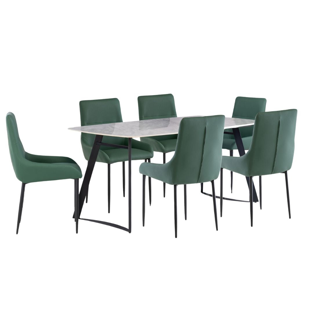 Indigo 1.8m Grey Dining Set with 6 Green Chairs