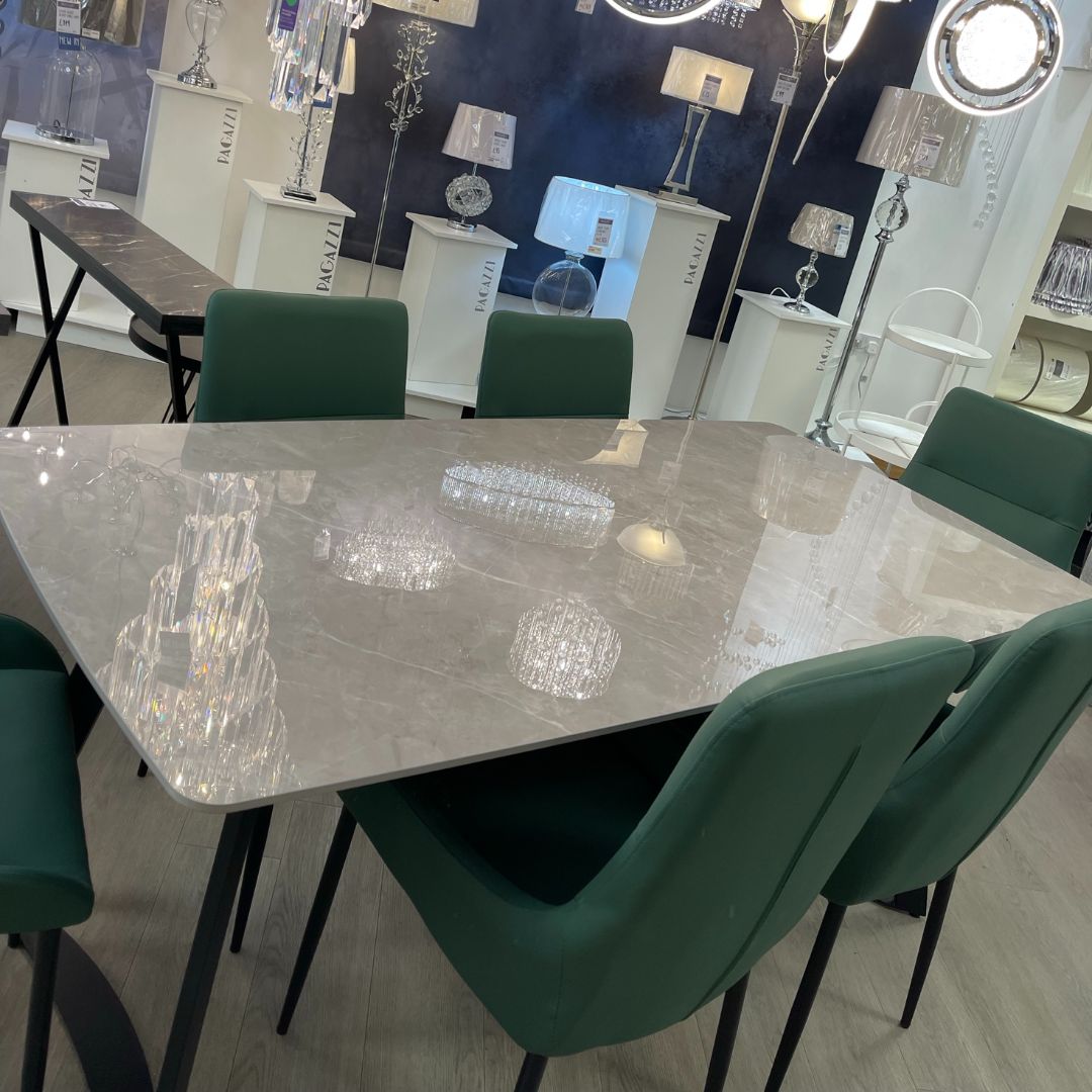 Indigo 1.8m Grey Dining Set with 6 Green Chairs
