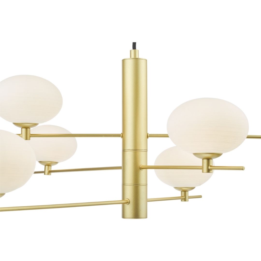 Jasper 6 Light Satin Gold Ceiling Pendant with Opal Glass Shades