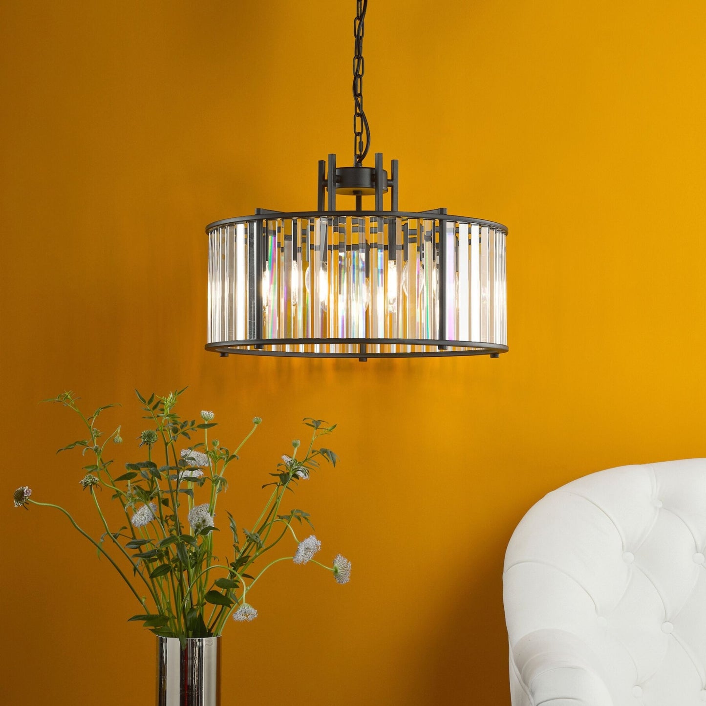 Kiran 5 Light Black & Crystal Pendant Ceiling Light