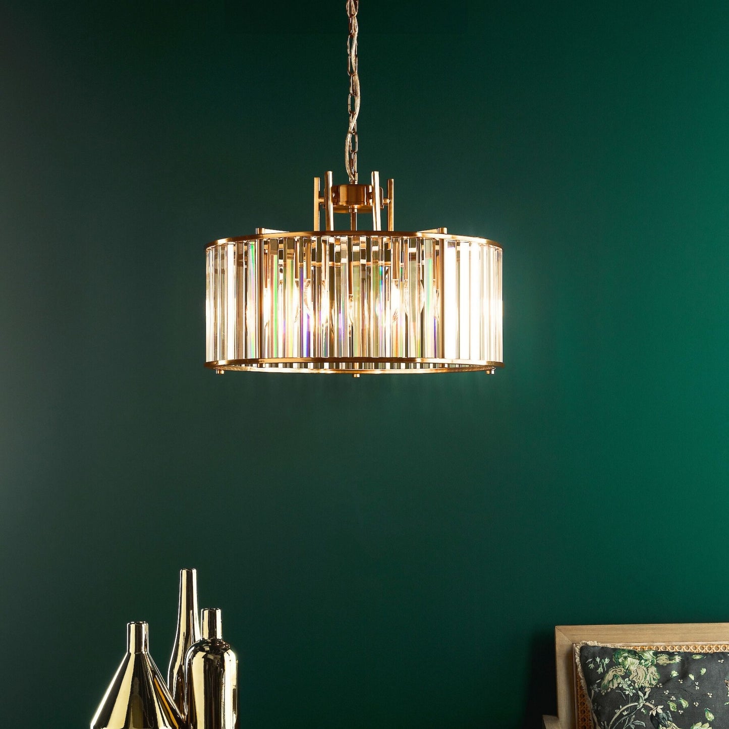 Kiran 5 Light Brass & Crystal Pendant Ceiling Light