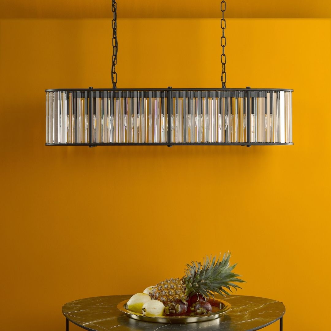 Kiran 7 Light Satin Black and Crystal Ceiling Pendant Bar