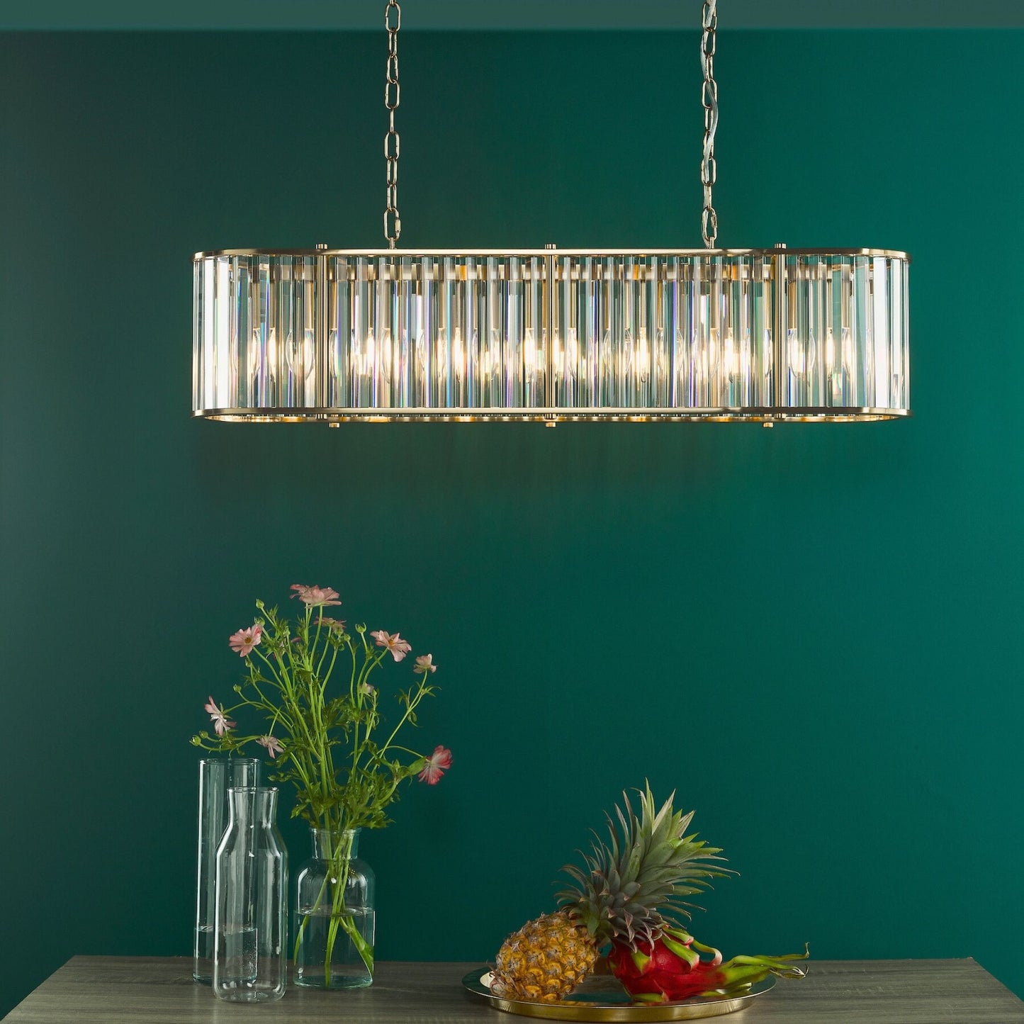 Kiran 7 Light Brass & Crystal Ceiling Pendant Bar