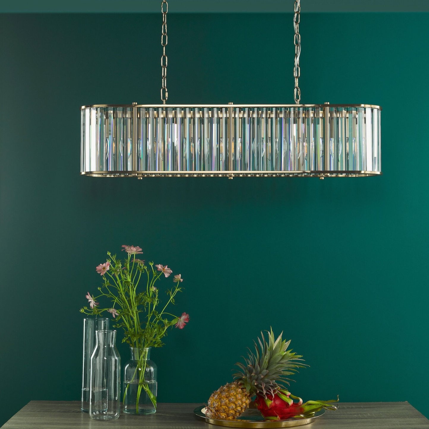 Kiran 7 Light Brass & Crystal Ceiling Pendant Bar