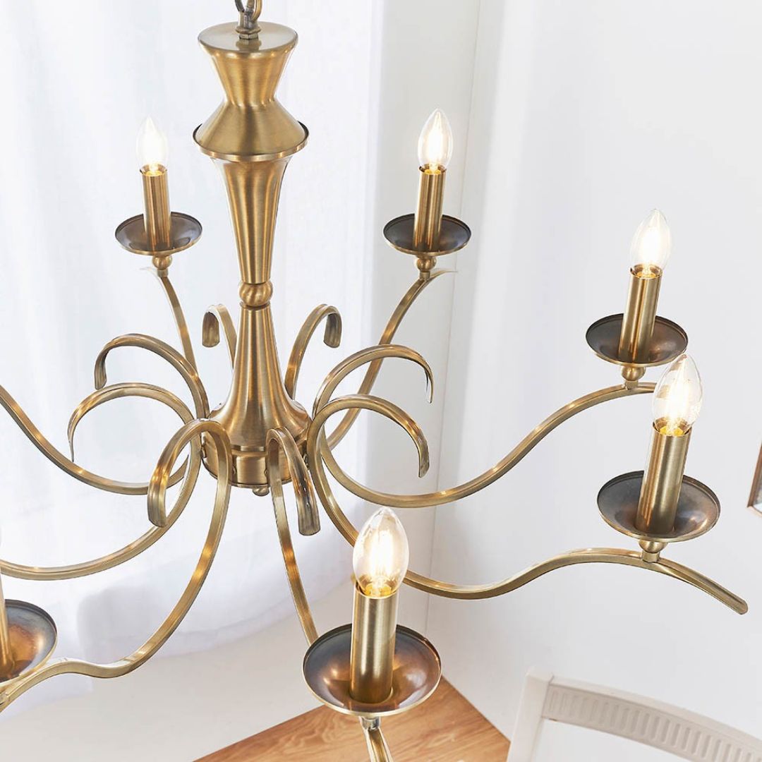 Kora 8 Light Antique Brass Chandelier Ceiling Light