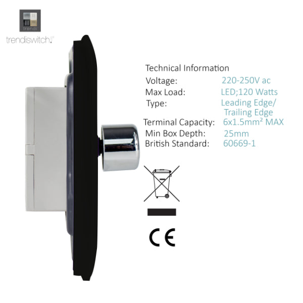 Trendi Switch 1 Gang LED Dimmer In Matt Black