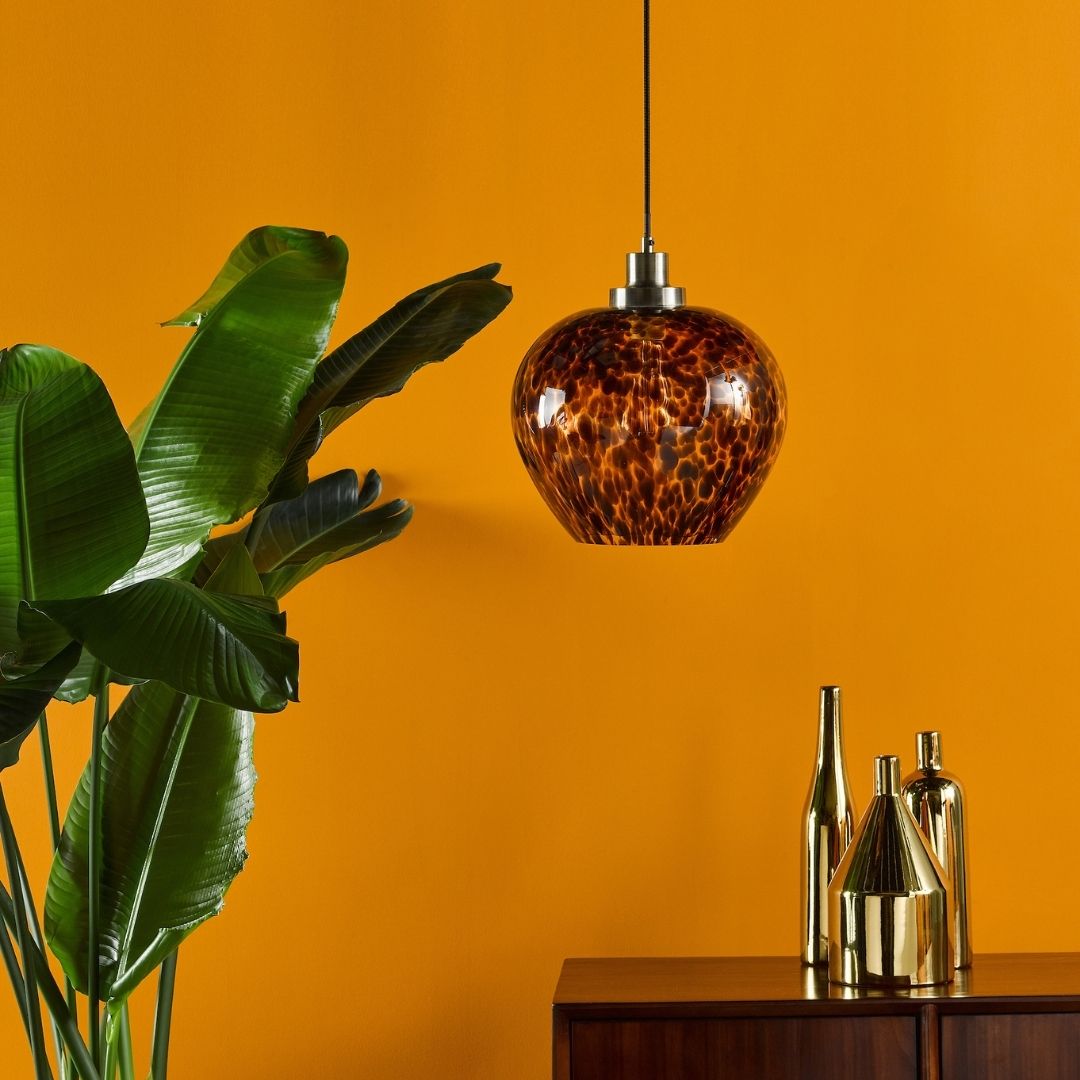 Leandra Tortoiseshell Glass and Antique Brass Ceiling Pendant