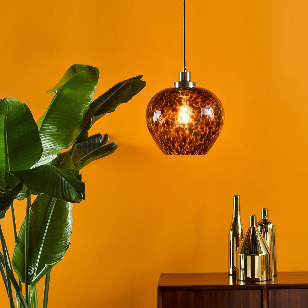 Leandra Tortoiseshell Glass and Antique Brass Ceiling Pendant