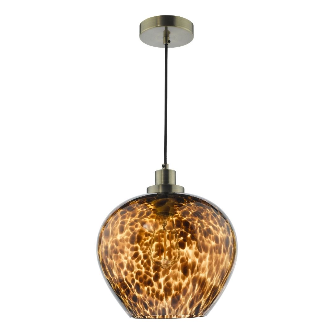 Leandra Tortoiseshell Glass and Antique Brass Ceiling Pendant