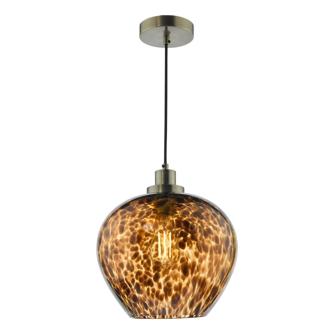 Leandra Tortoiseshell Glass and Antique Brass Ceiling Pendant