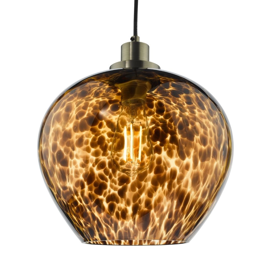 Leandra Tortoiseshell Glass and Antique Brass Ceiling Pendant