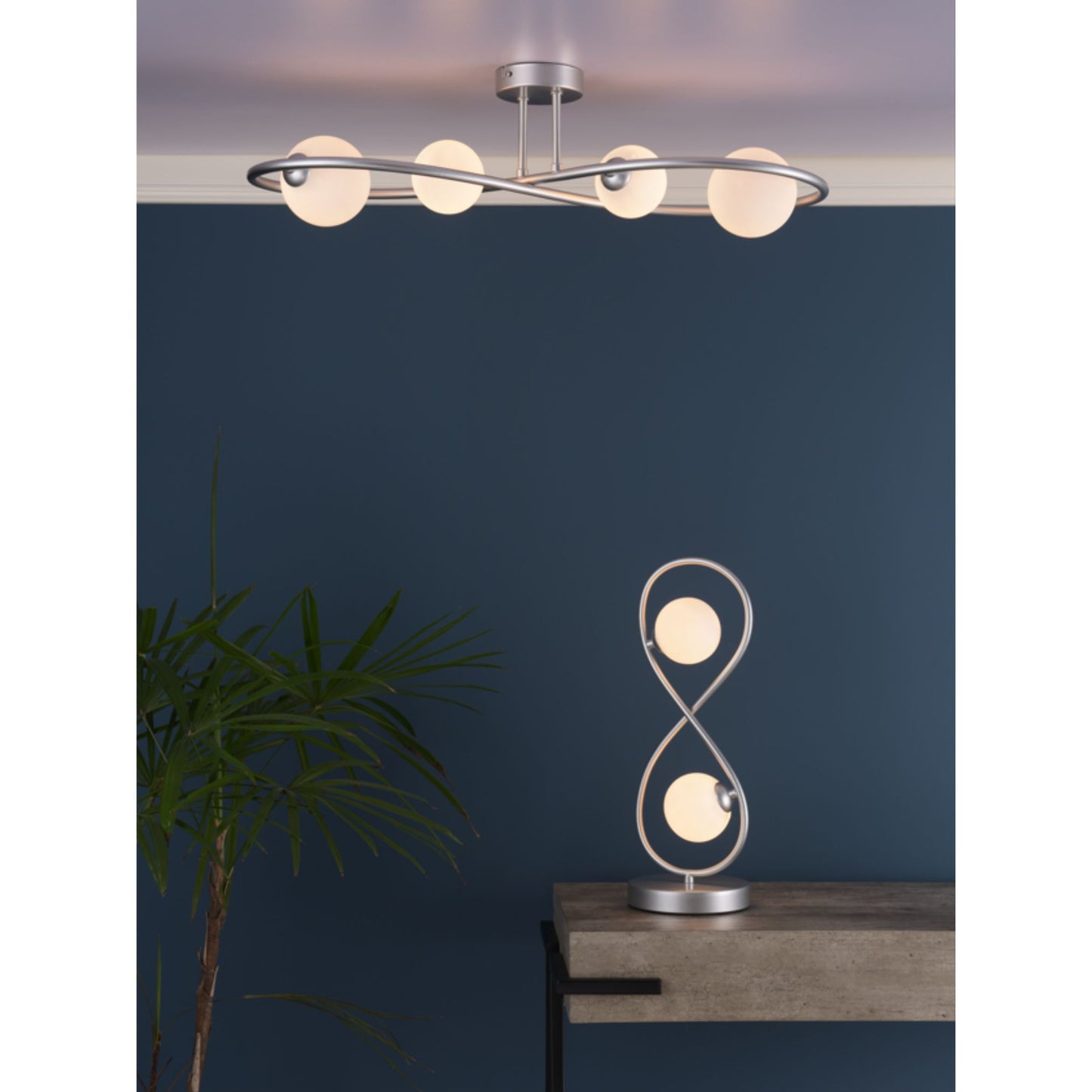 Lena 4 Light Matte Silver Semi Flush Ceiling Light