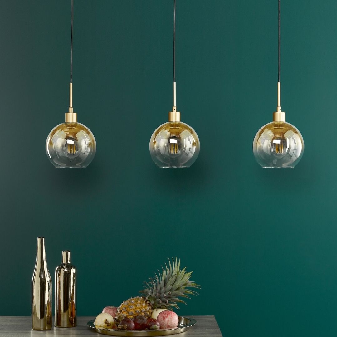 Lycia 3 Light Gold & Ombre Glass Ceiling Pendant Bar