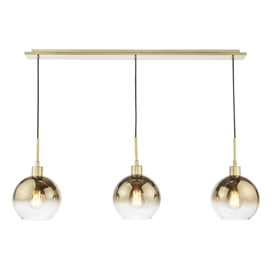 Lycia 3 Light Gold & Ombre Glass Ceiling Pendant Bar