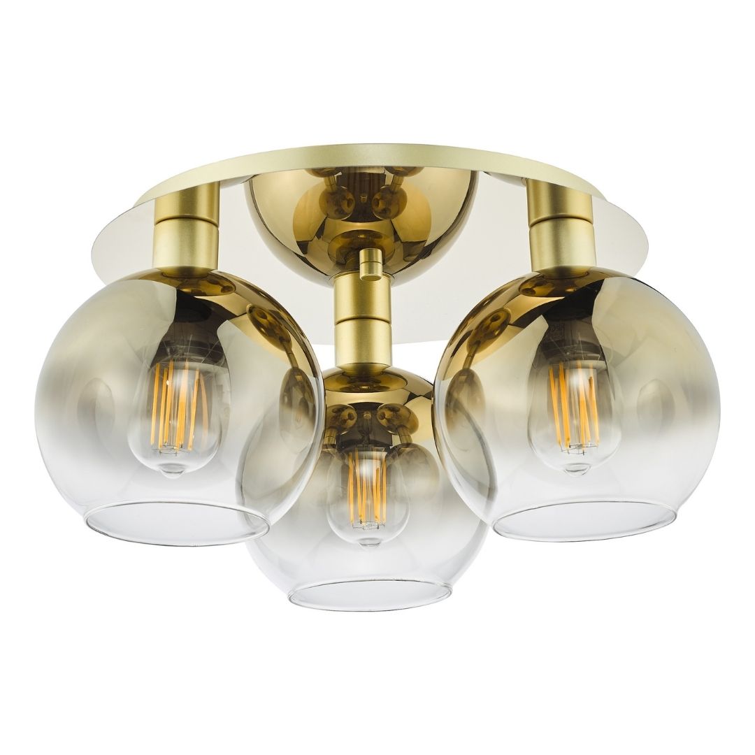 Lycia 3 Light Gold & Ombre Glass Flush Ceiling Light