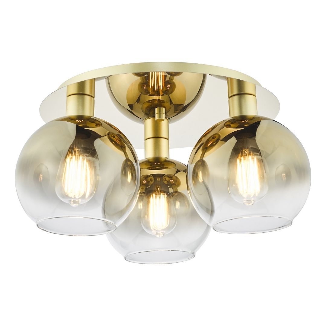 Lycia 3 Light Gold & Ombre Glass Flush Ceiling Light