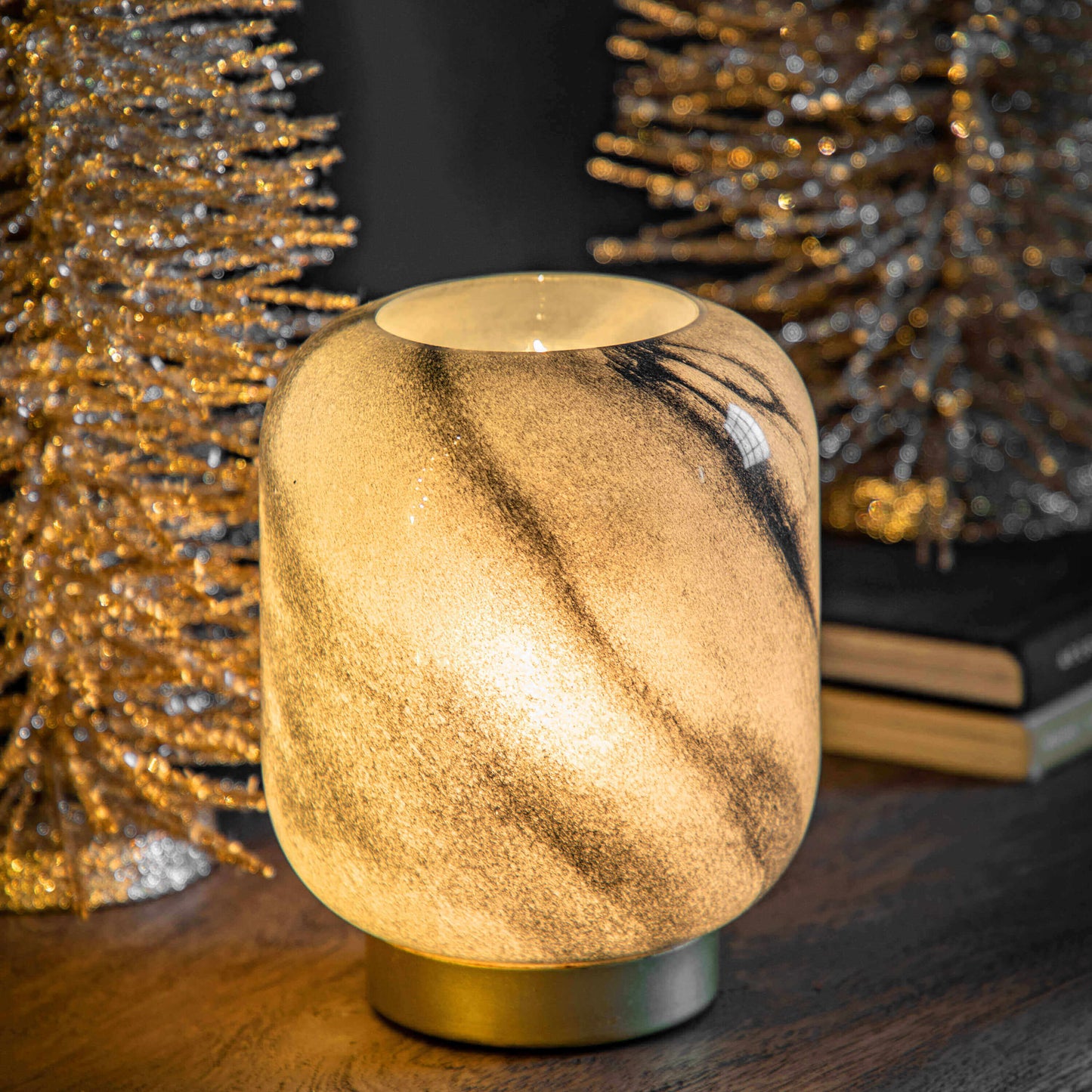 Maeve LED Black & Gold Battery-Powered Glass Table Lamp