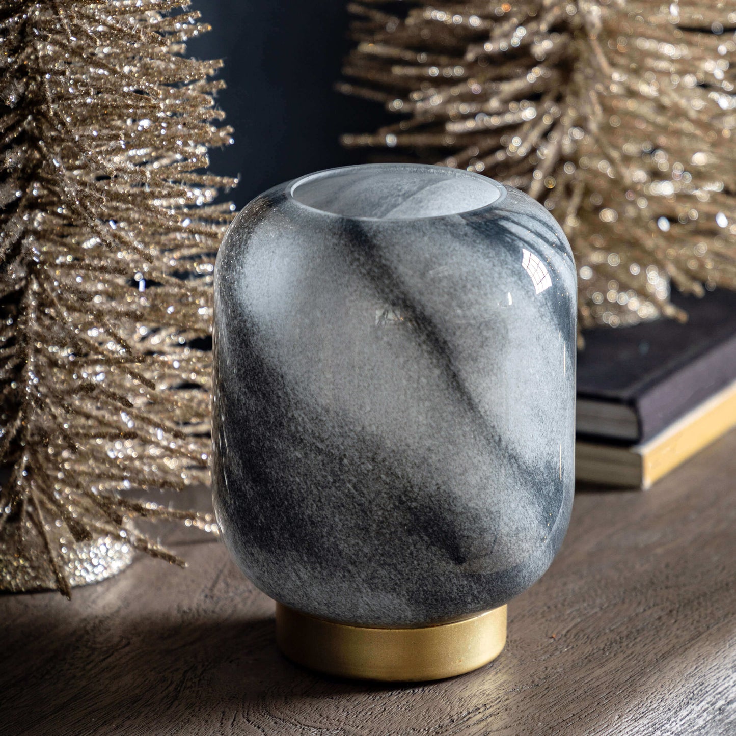 Maeve LED Black & Gold Battery-Powered Glass Table Lamp