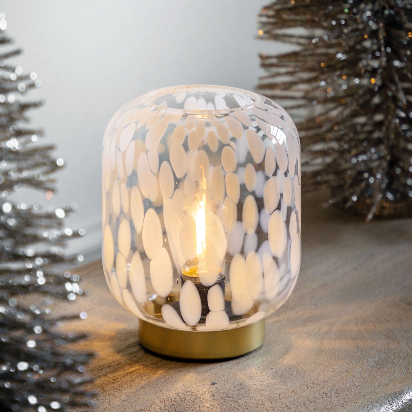 Maeve LED White & Gold Battery-Powered Glass Table Lamp