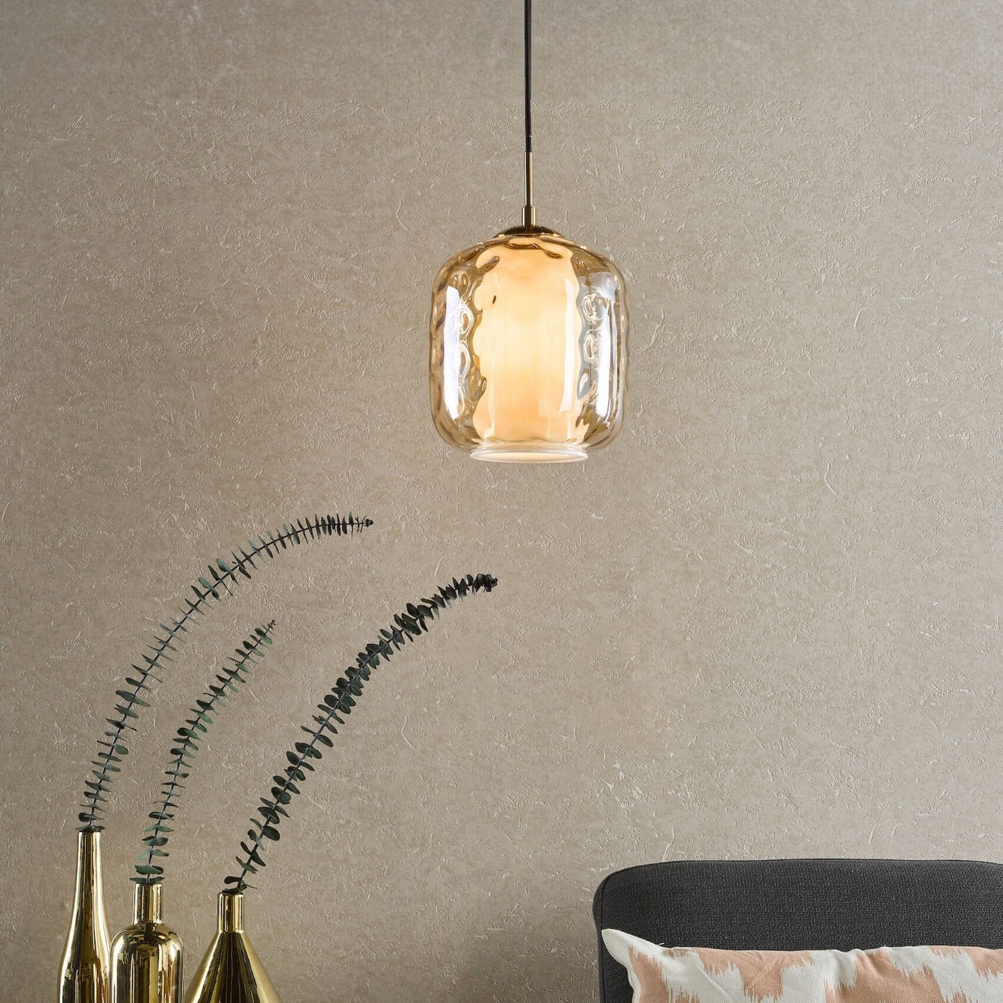 Majella Brass & Champagne Glass Pendant Ceiling Light