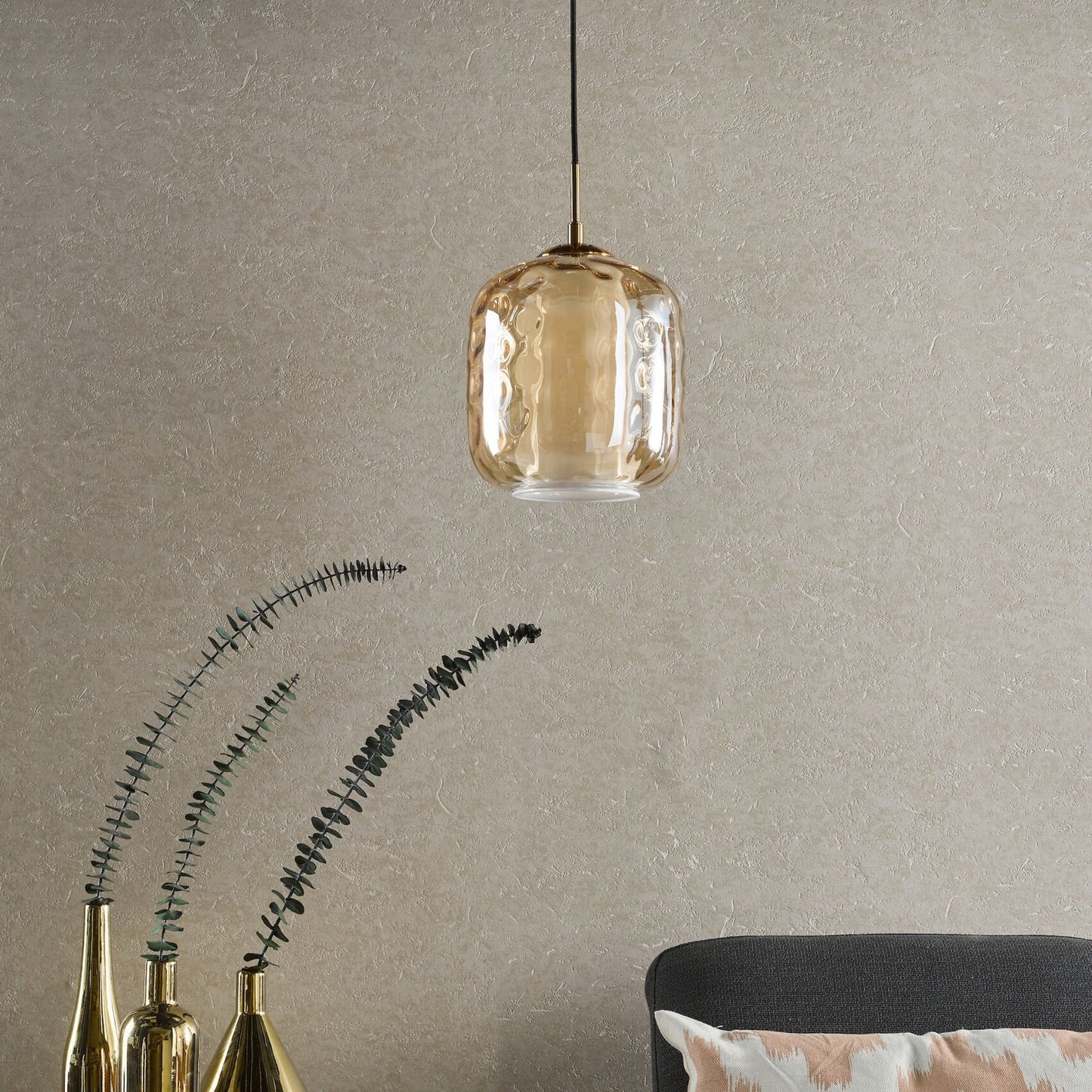 Majella Brass & Champagne Glass Pendant Ceiling Light