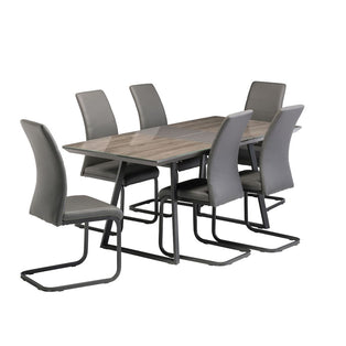 Michigan Extendable 1.4M to 1.8M Gloosy Wooden Table with 6 Grey Chairs Dining Set