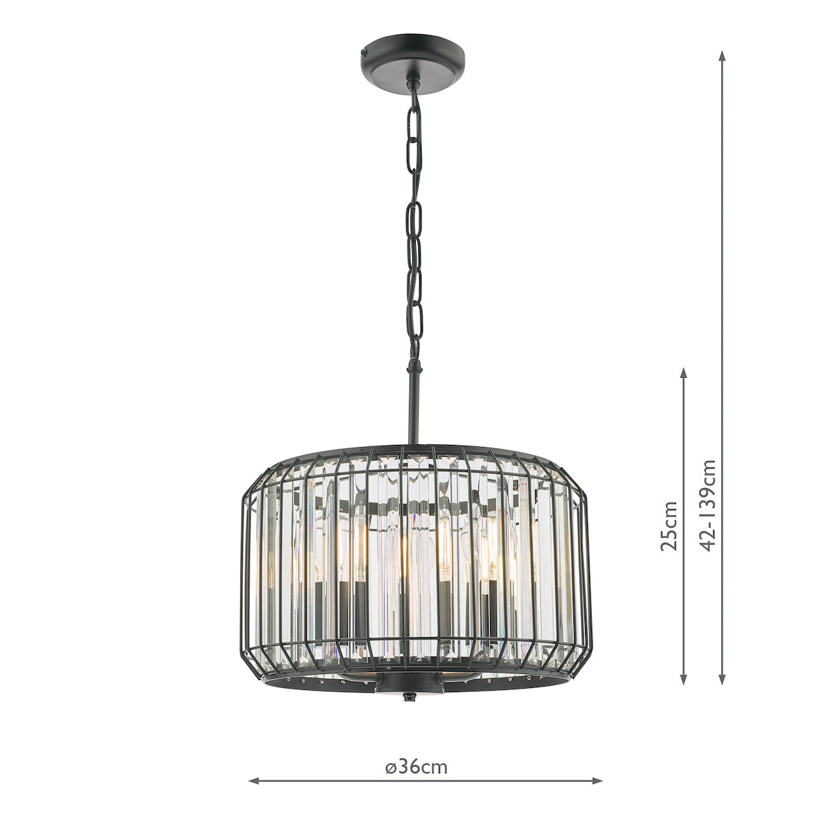 Naeva 3 Light Black Crystal Pendant Ceiling Light