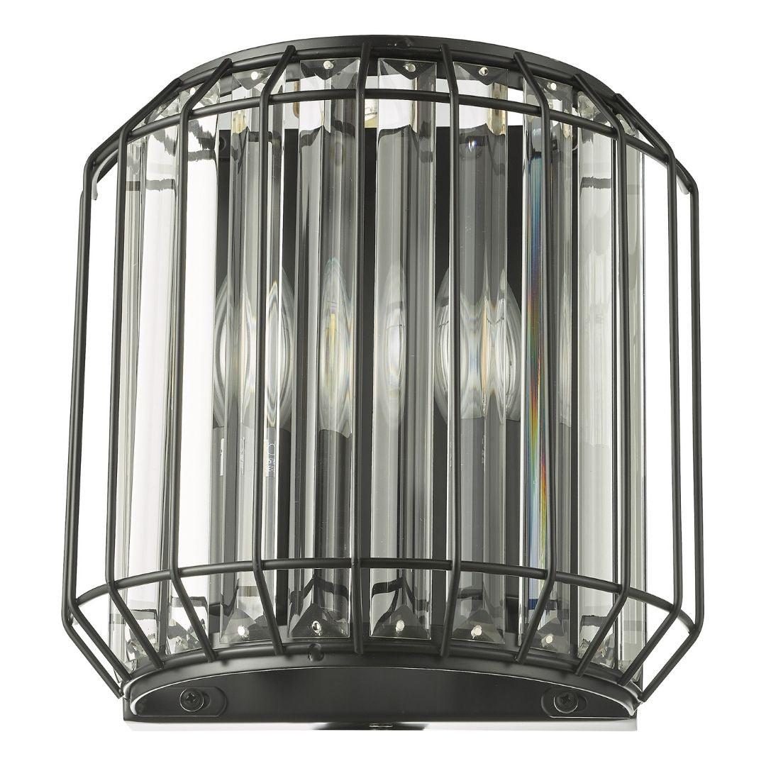 Naeva Matte Black and Crystal Wall Light
