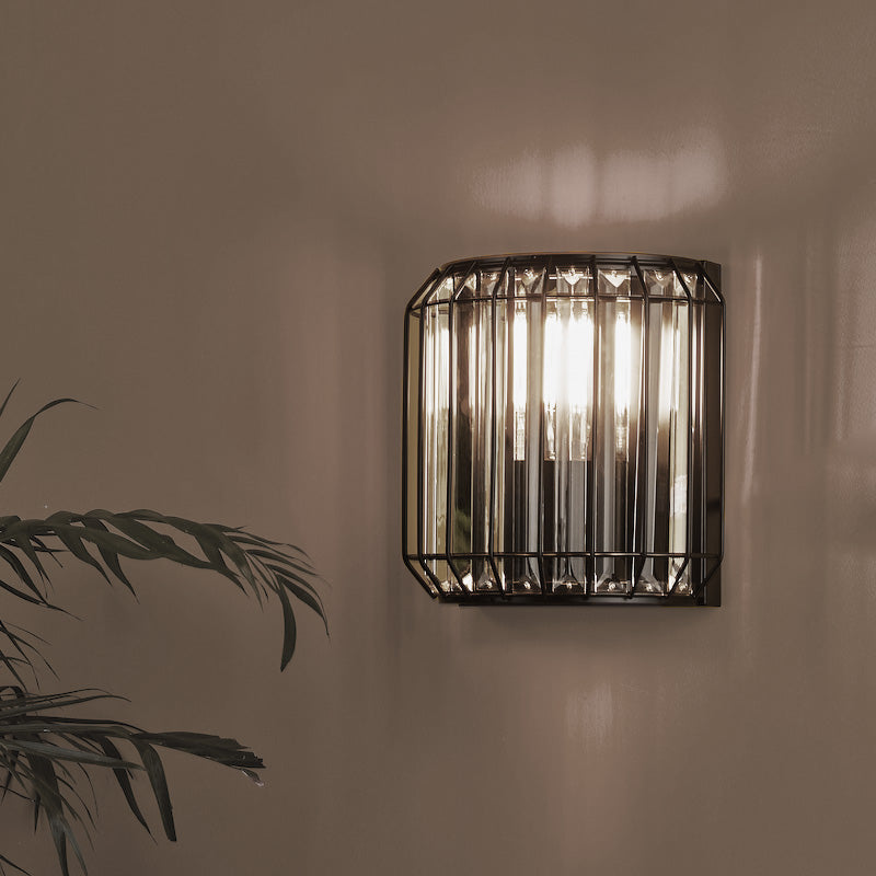 Naeva Matte Black and Crystal Wall Light