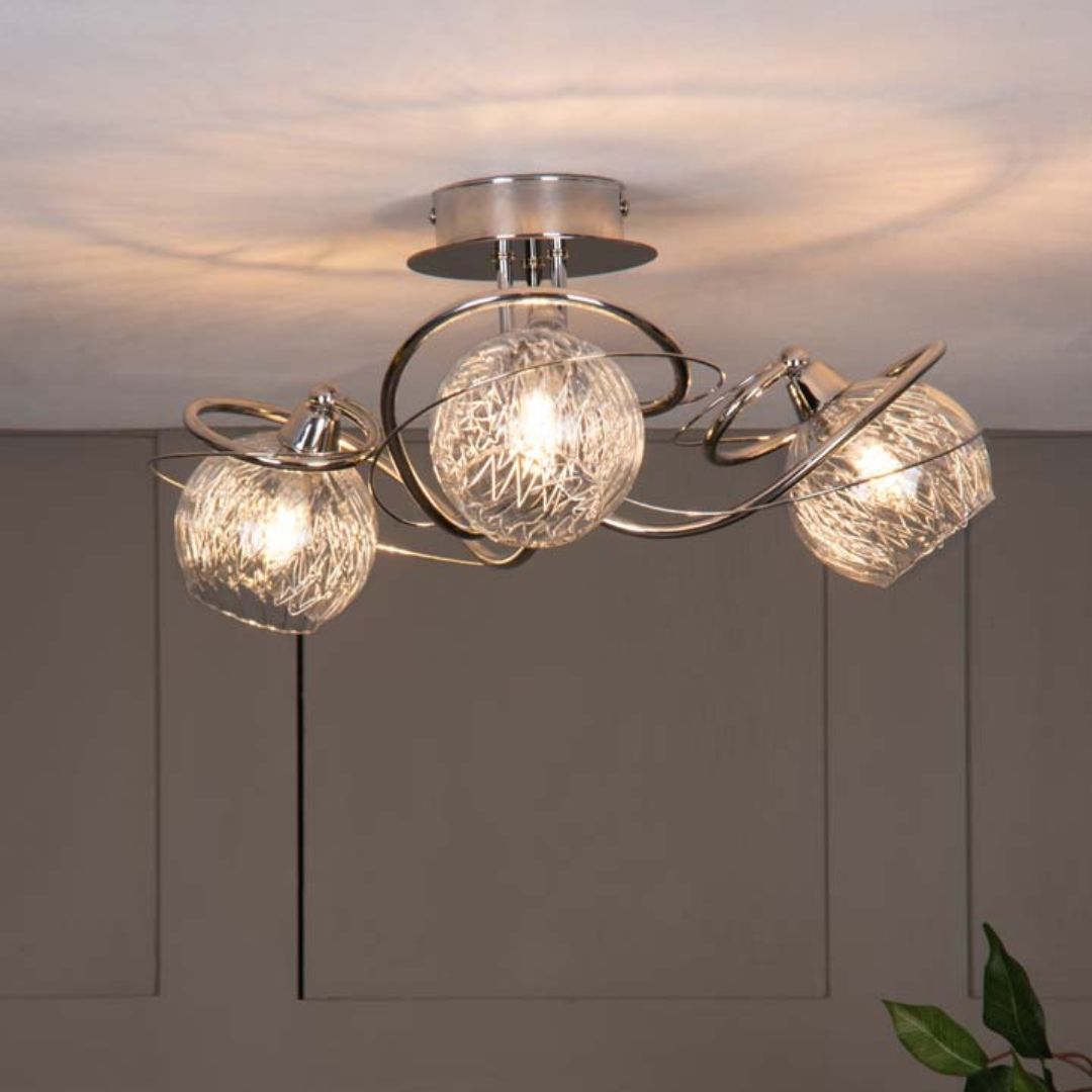 Neso 3 Light Polished Chrome Semi Flush Ceiling Light
