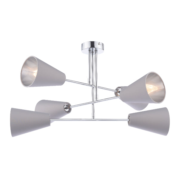 Oden 6 Light Grey Semi-Flush Ceiling Light