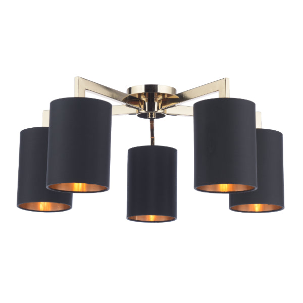 Olive 5 Light Gold & Black Semi-Flush Ceiling Light