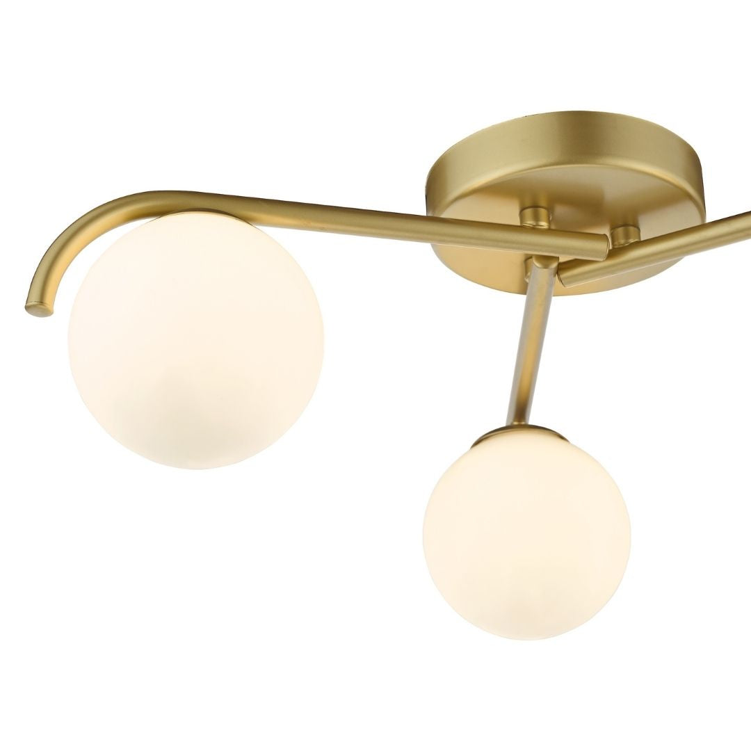 Orlena 3 Light Satin Gold Flush Ceiling Light with Opal Glass Shades