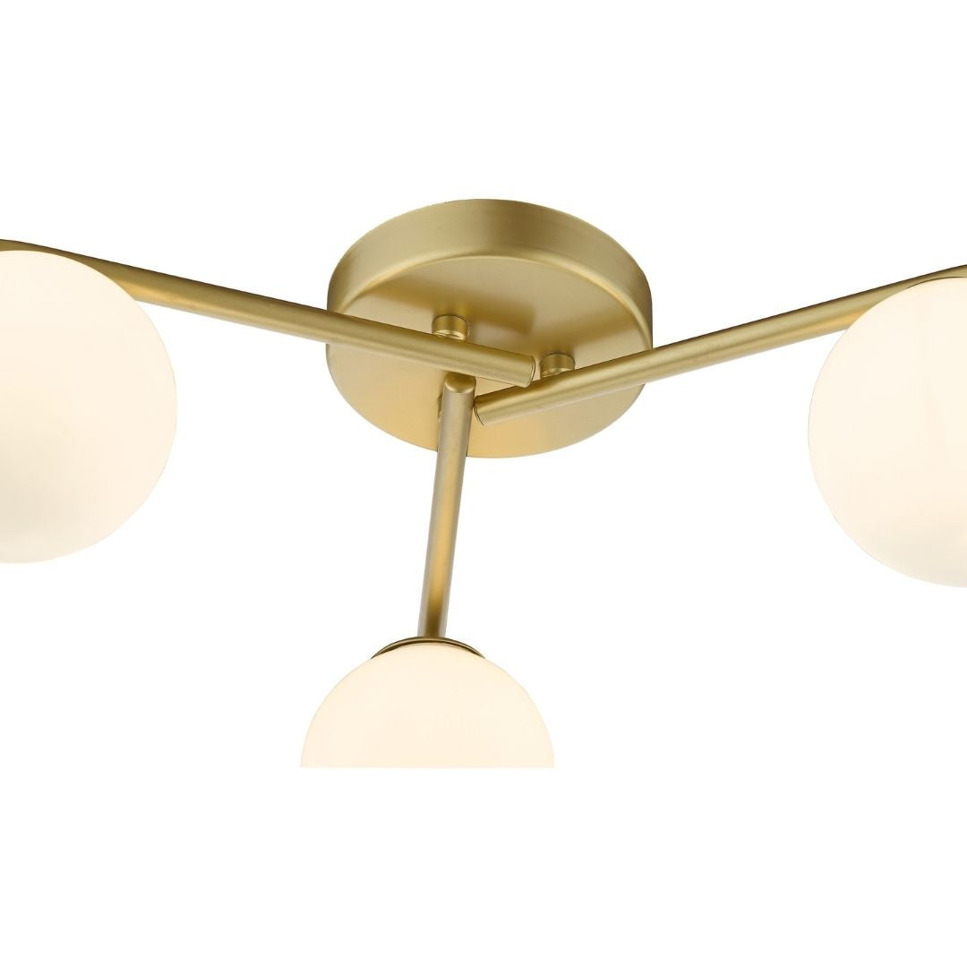 Orlena 3 Light Satin Gold Flush Ceiling Light with Opal Glass Shades