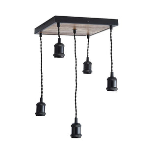 Melrose 5 Light Black & Wood Pendant Ceiling Light