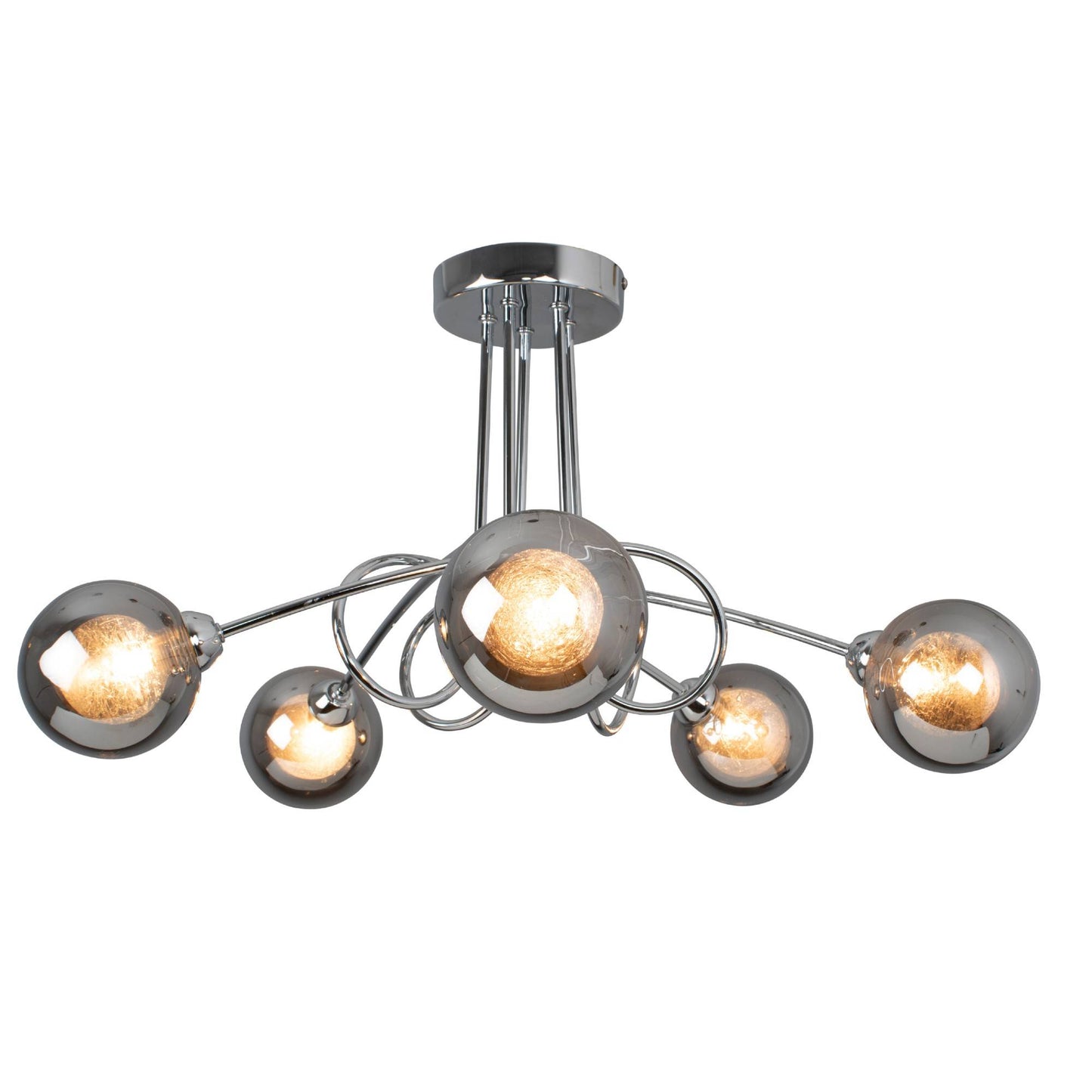 Xena Polished Chrome and Smoked Glass 5 Light Semi Flush Ceiling Light