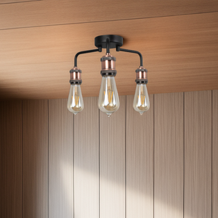 Clark Matt Black and Copper 3 Light Semi Flush Ceiling Light