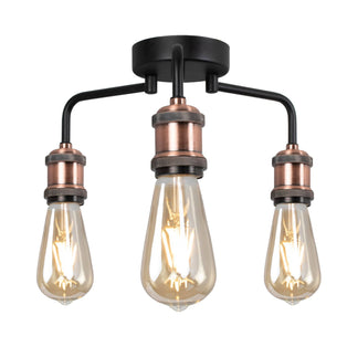 Clark Matt Black and Copper 3 Light Semi Flush Ceiling Light