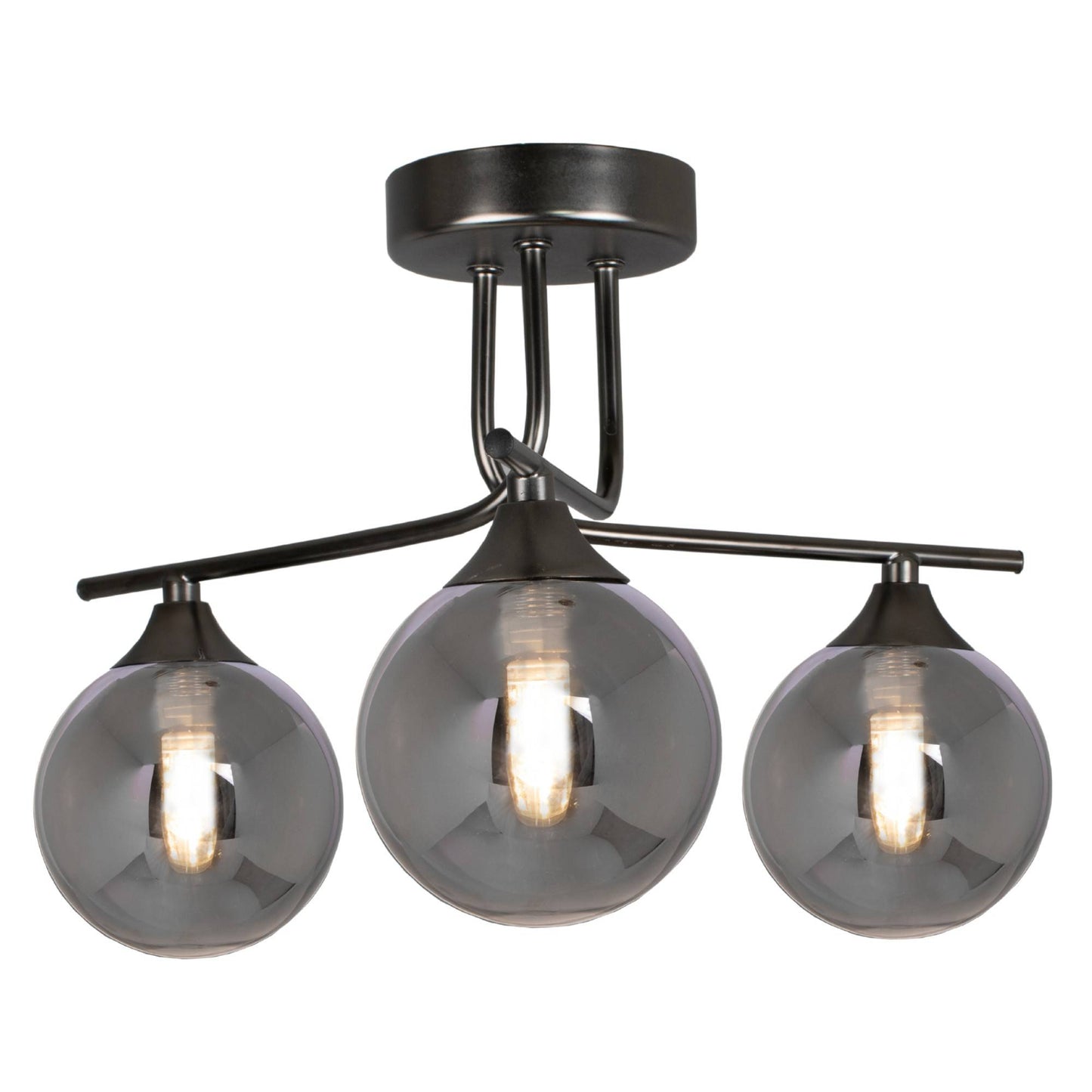 Carney Gun Metal Smoked 3 Light Semi Flush Ceiling Light