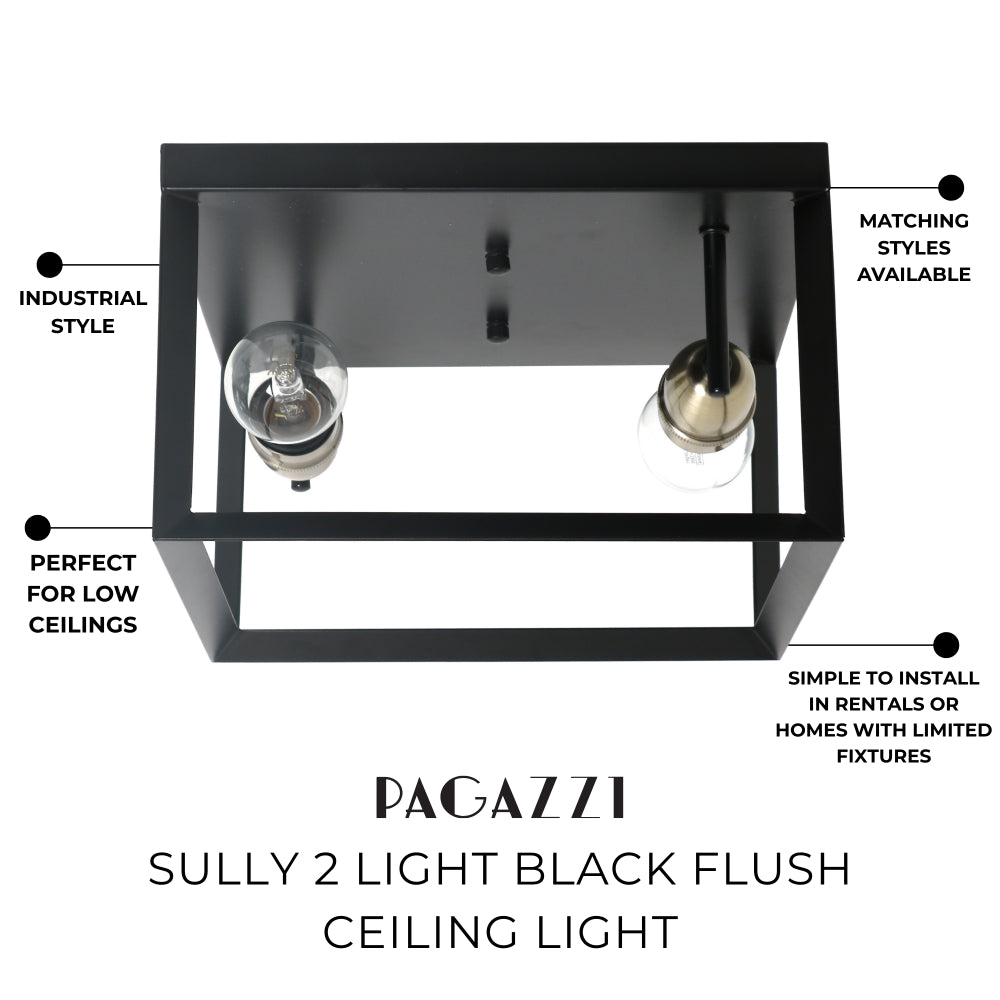 Sully 2 Light Black Flush Ceiling Light