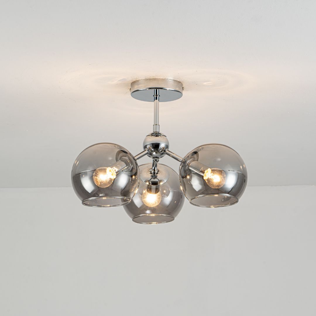 Nia Chrome Smoke 3-Light Semi-Flush Ceiling Light
