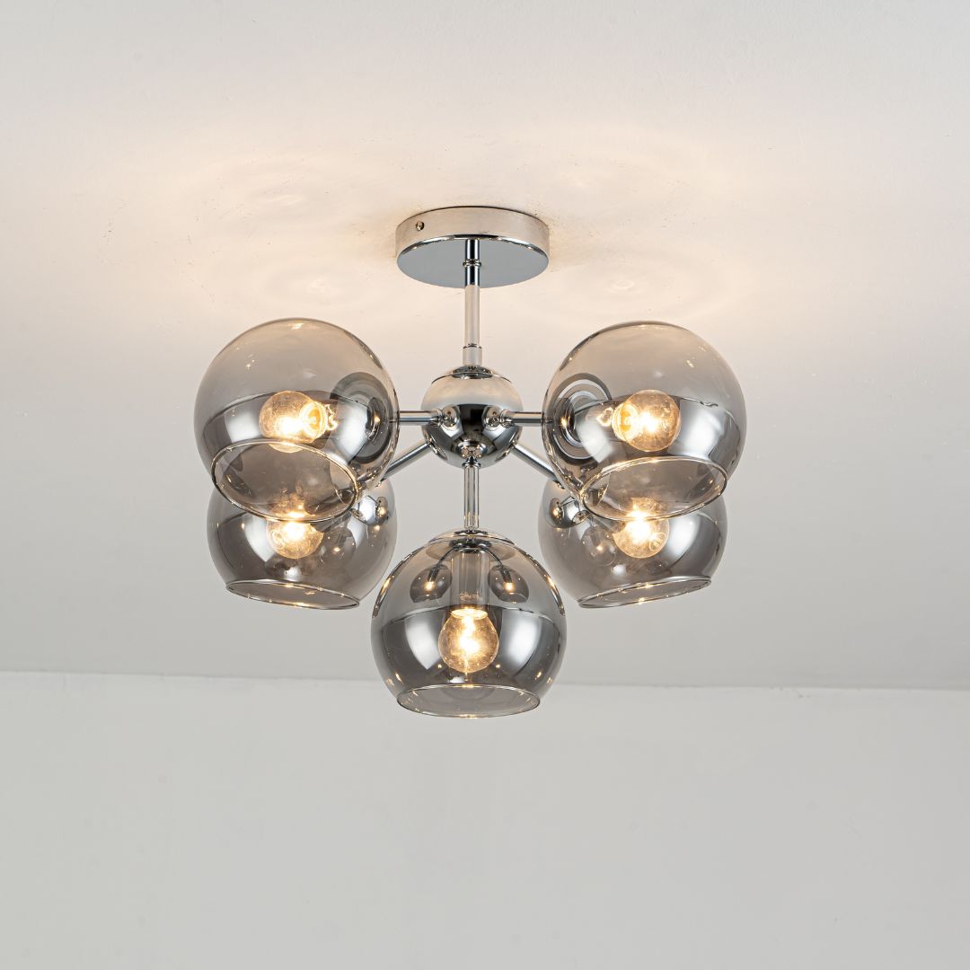 Nia Chrome Smoke 5-Light Semi-Flush Ceiling Light