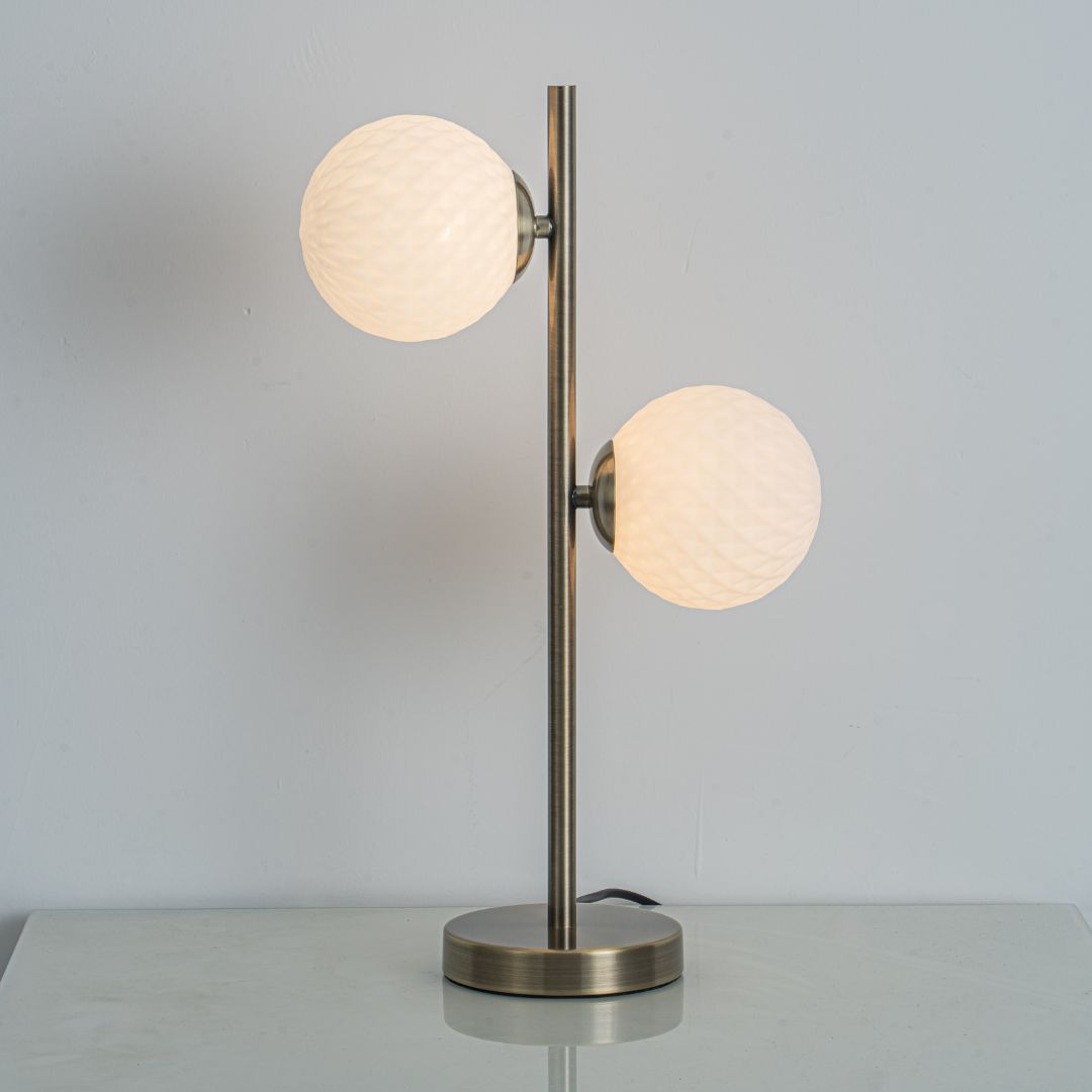 Lior 2 Light Antique Brass & Glass Table Lamp