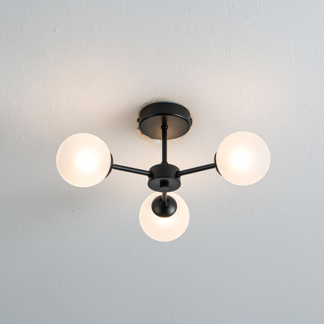 Niva 3-Light Black Frosted Glass Semi-Flush Ceiling Light