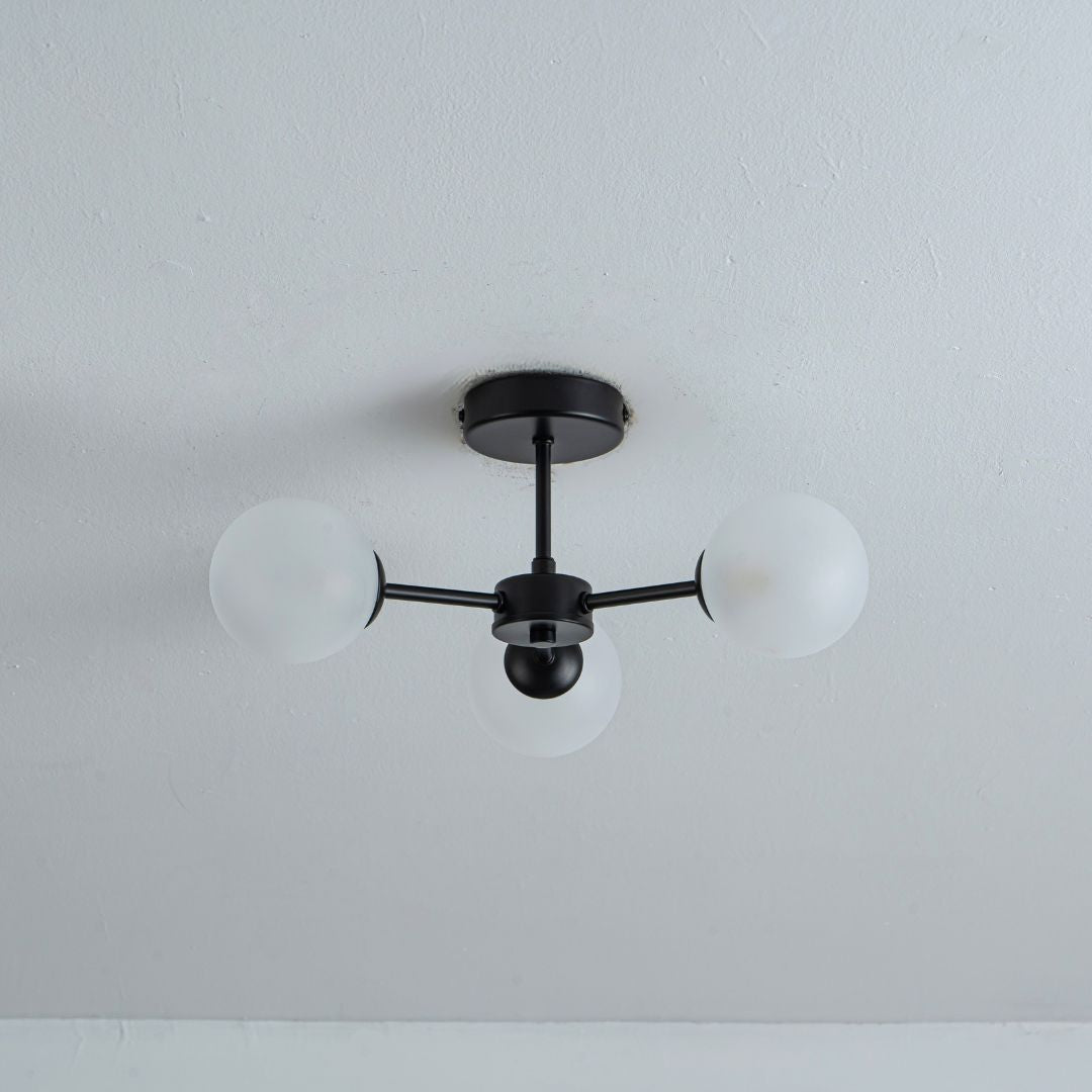 Niva 3-Light Black Frosted Glass Semi-Flush Ceiling Light