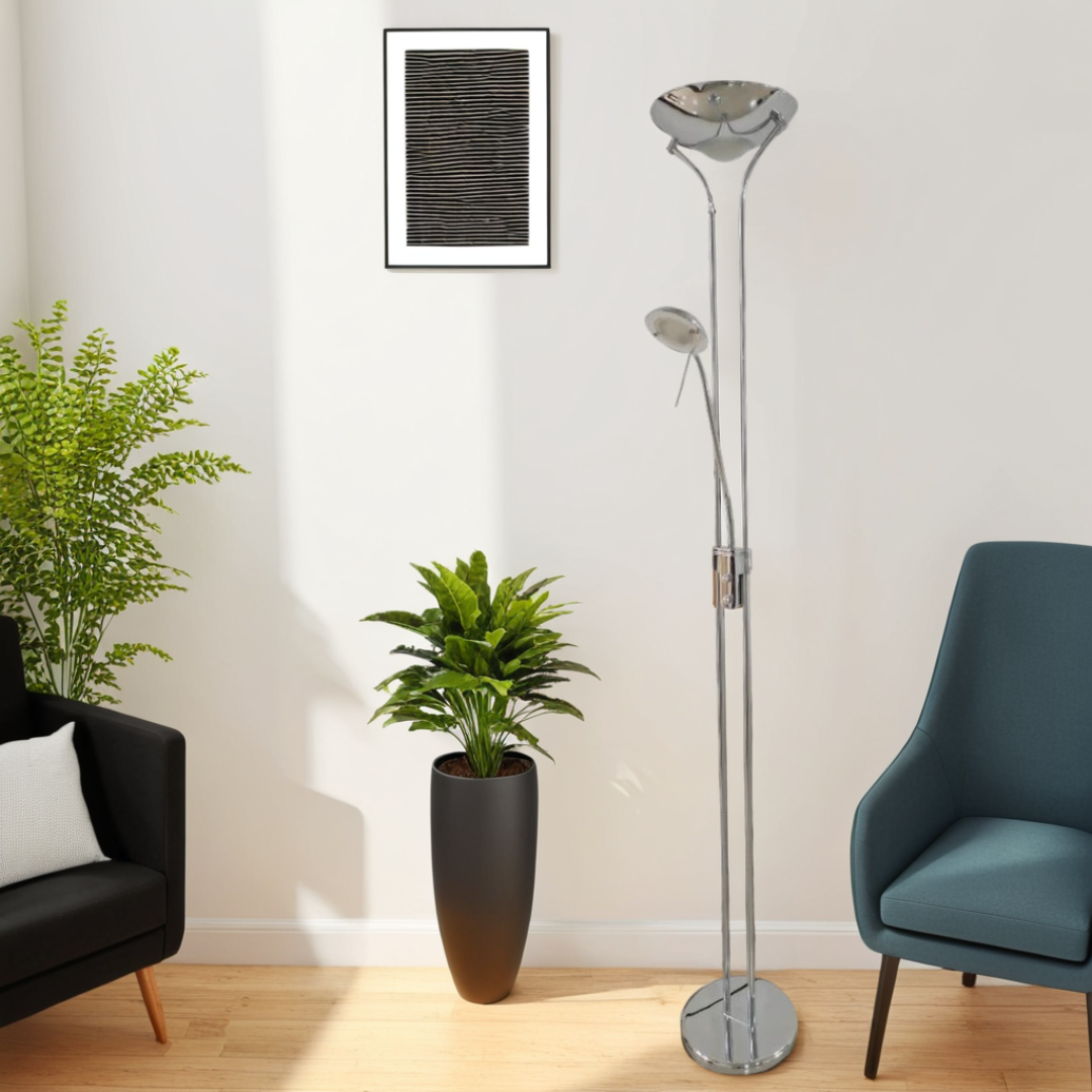 Tiree LED Mother and Child Polished Chrome Task Floor Lamp