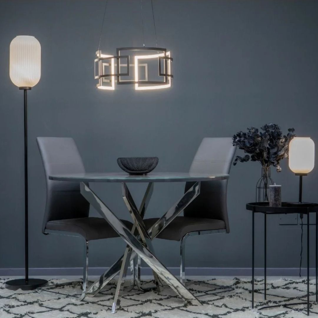 Paris Round 1M Grey Marble-Effect Table with 4 Grey Chairs Dining Set